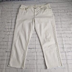 Eileen Fisher Cropped Jeans Size‎ 12 Cream Raw Hem Stretch Ivory Organic Cotton